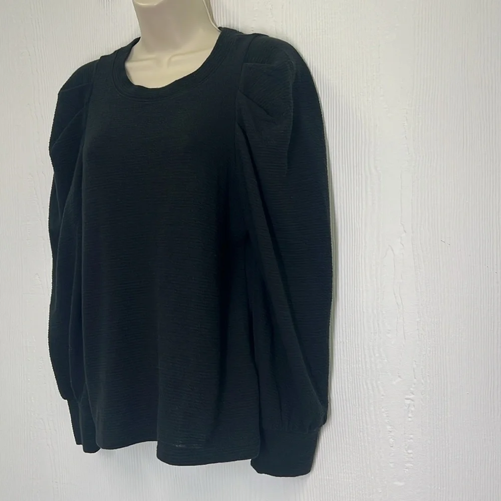 Madewell - Textured Button Puff Long Sleeve Black Crewneck Blouse Size Medium